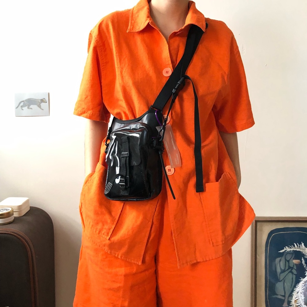 bright orange linen shorts suit set,